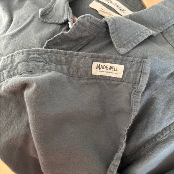 Madewell Crinkle Cotton Perfect Long-Sleeve Shirt architect steel green slim fit - Picture 7 of 12